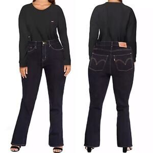 Levis Denim Women’s Curvy Bootcut Jeans Mid Rise Dark Blue Stretch